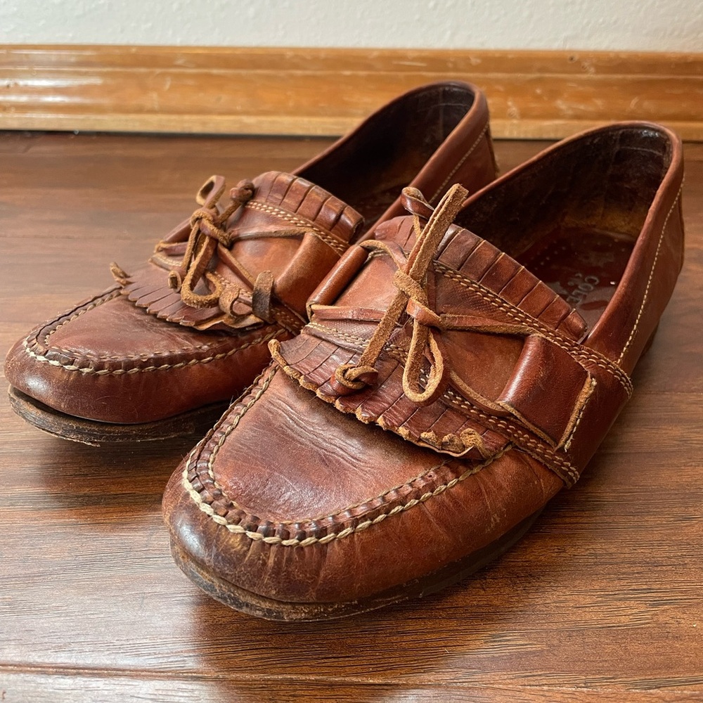Cole Haan Country Vintage Genuine Handsewn Brown Leather Kiltie Tie Loafers 8.5